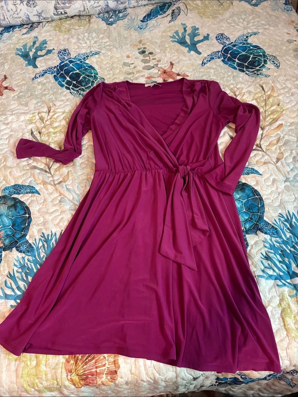 Women's Long-Sleeve Wrap Dress in Magenta